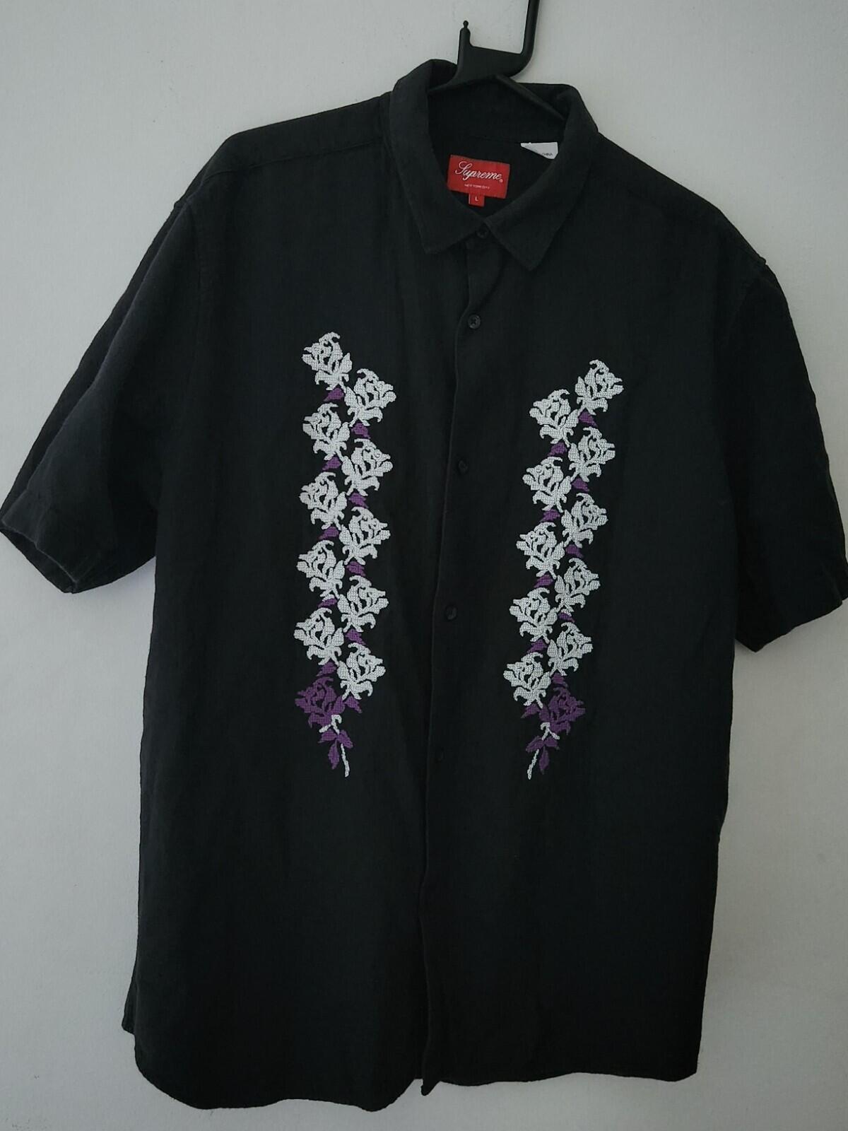 SS23 Supreme Needlepoint S/S Shirt size L large Black Button Up Embroidered