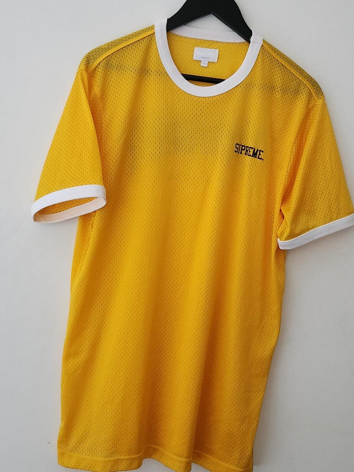 SS15 Supreme x Thrasher Mesh S/S Top Yellow Tee Size L Large Nylon T-shirt