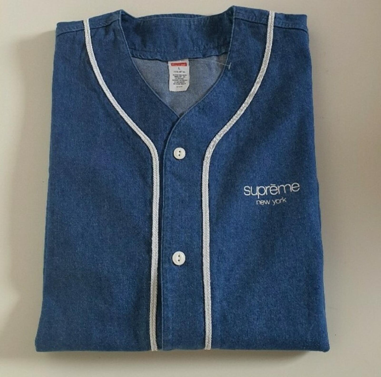 SS14 Supreme Baseball Denim Flannel S/S Shirt size L