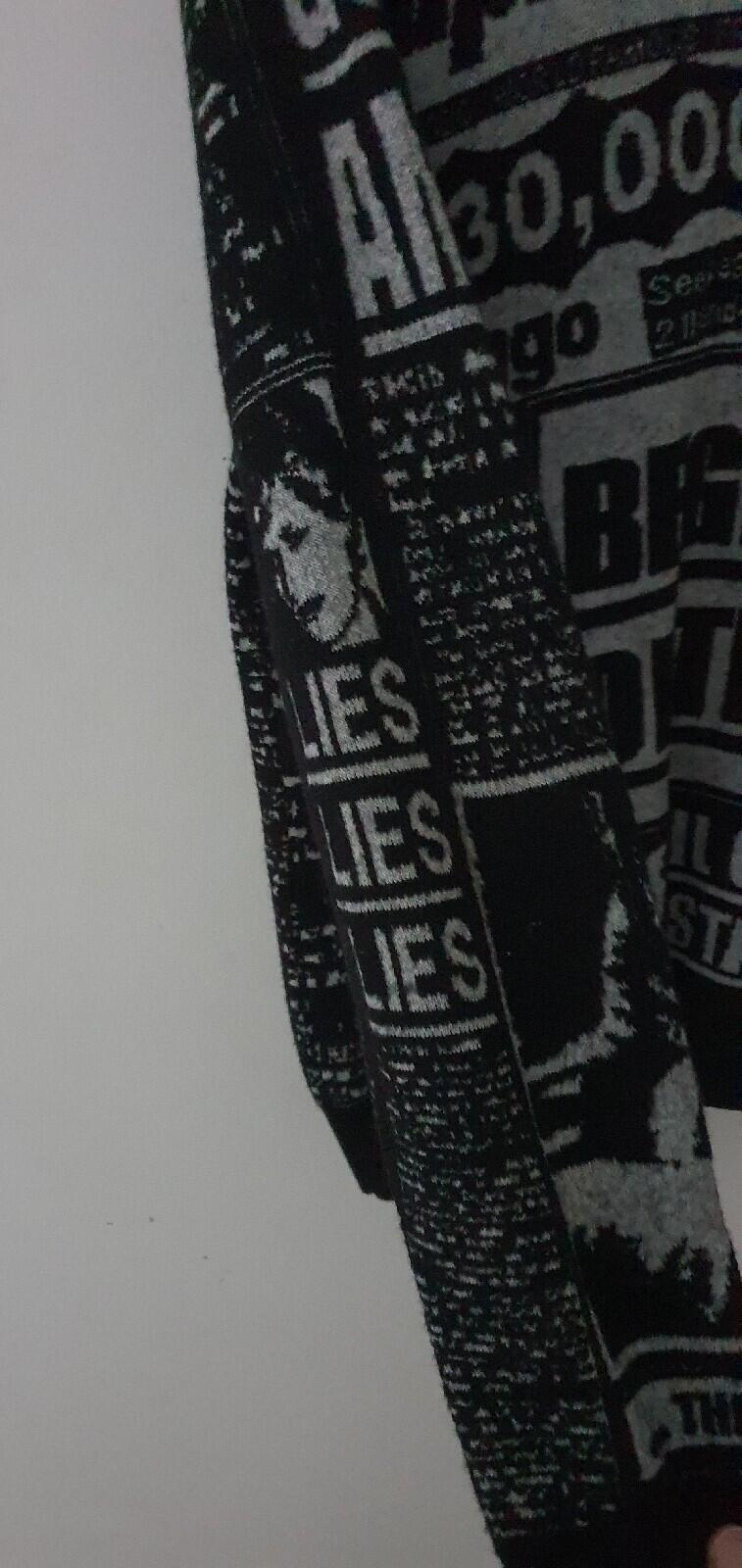 FW18 Supreme Newsprint schwarzer Pullover Größe M mittlerer Jumper Zeitung Merinowolle