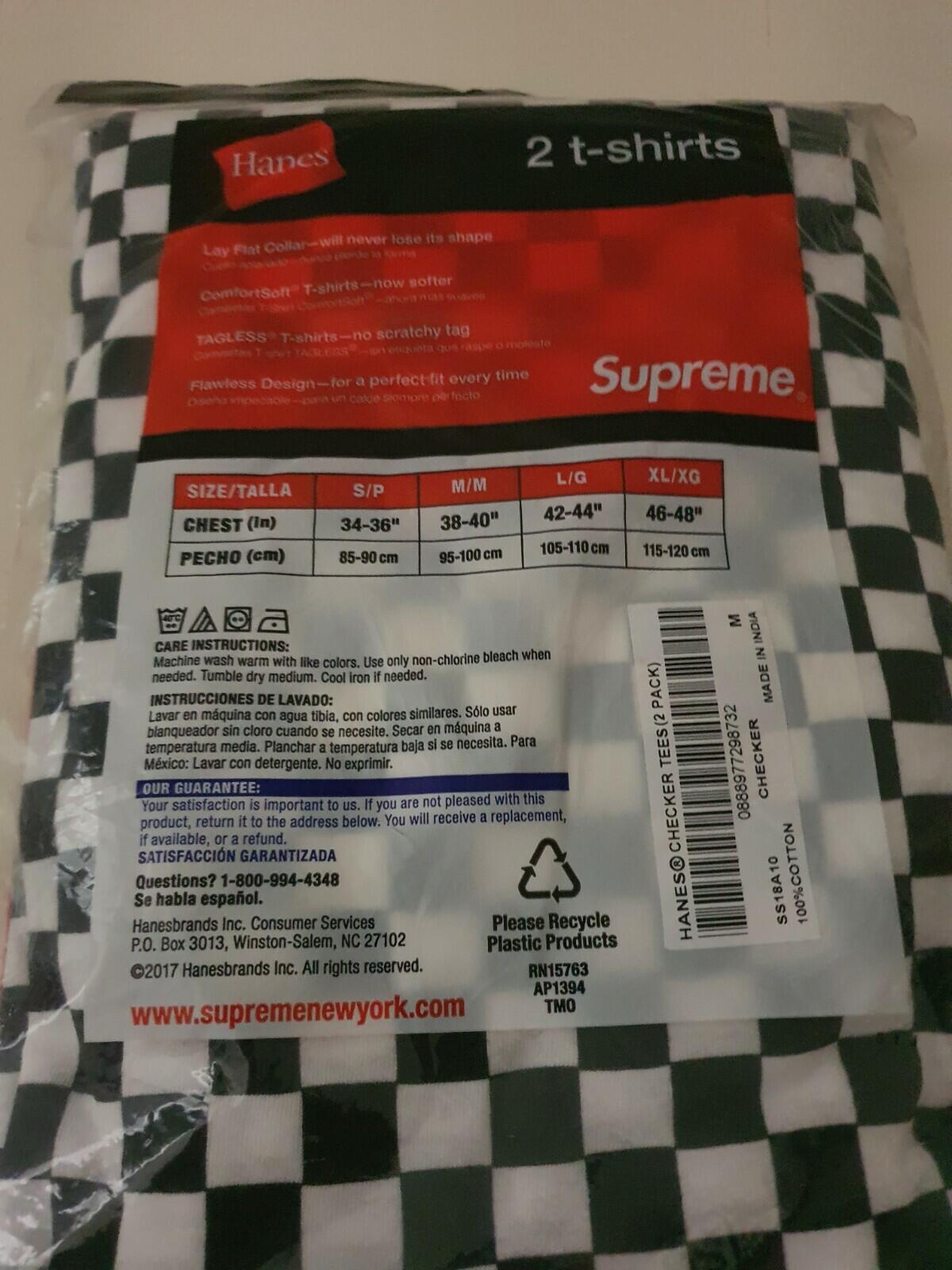 SS18 Supreme Hanes Checker Tagless Tees (2 pack) size M medium New Underwear