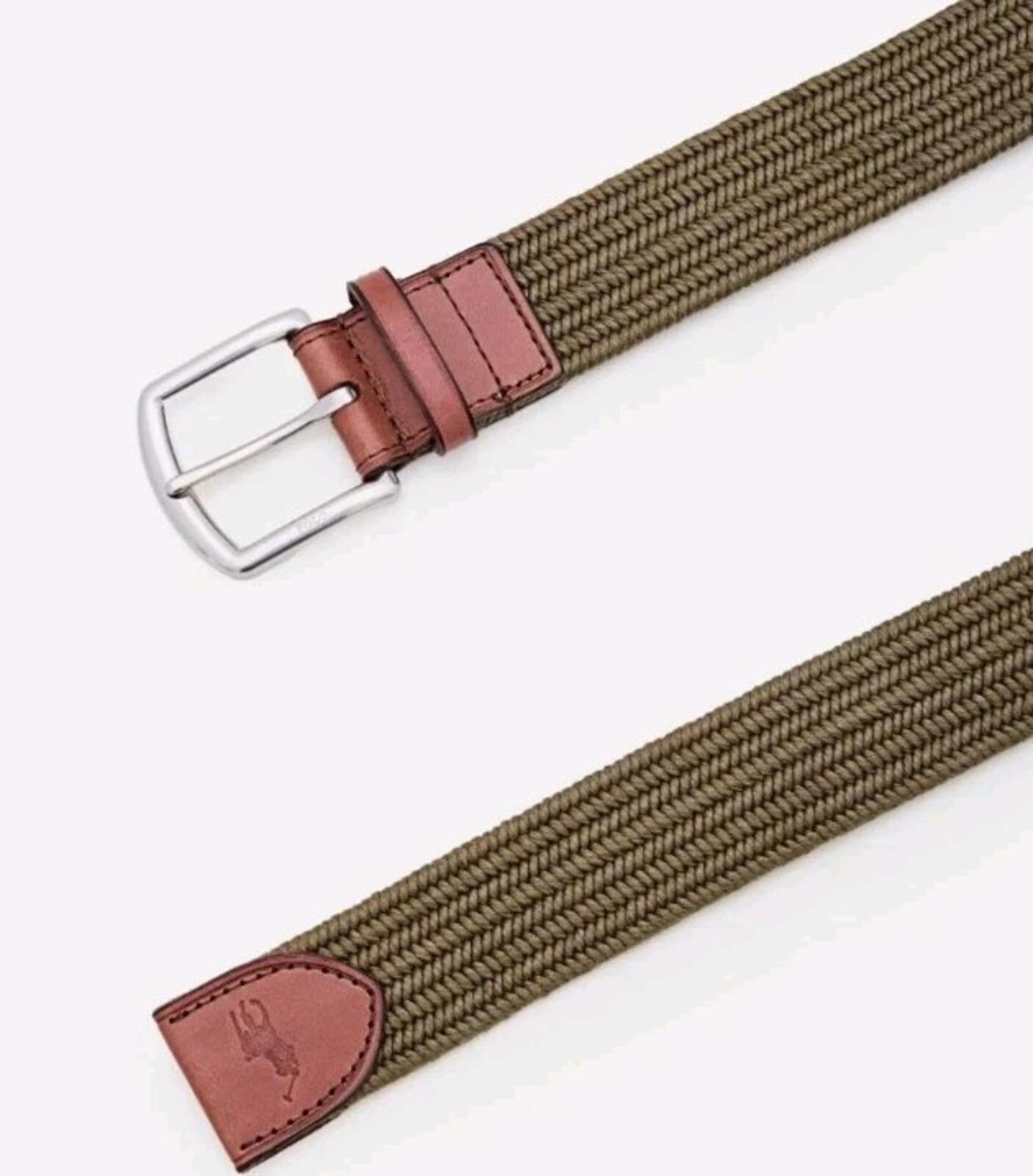 Polo Ralph Lauren Cinturón trenzado con ribete de piel £100 Talla S Small Canopy Olive Pony Golf