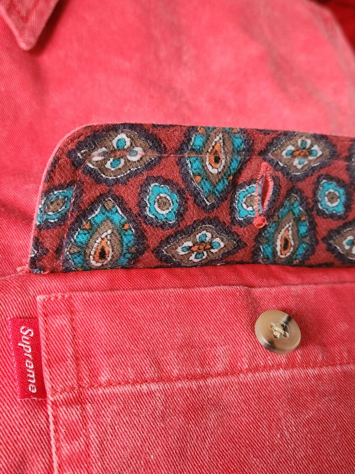 FW15 Supreme Flannel Lined Twill Shirt Size M Medium Paisley Button Up Red