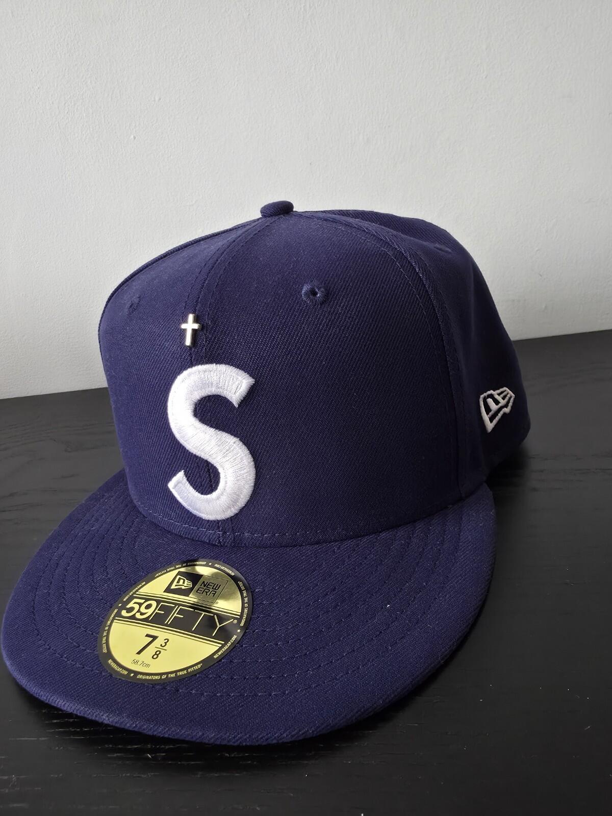 SS24 Supreme Gold Cross S Logo New Era Fitted Hat Size 7 3/8