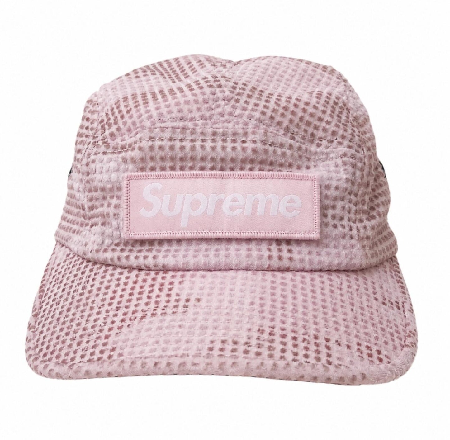 FW22 Supreme Camo Grid Velvet Camp Cap Pink Camo