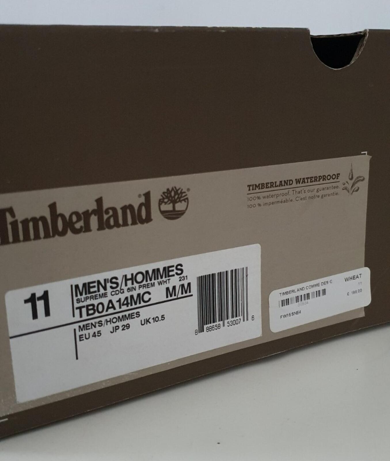 FW15 Supreme x Comme Des Garcons x Timberland 6" Boots Schuhe UK 10.5 US 11 EU 45