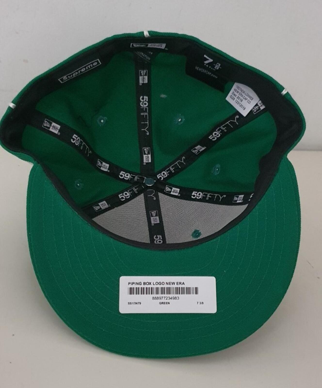SS17 Supreme Piping Box Logo New Era 59fifty green hat cap size 7 3/8 New