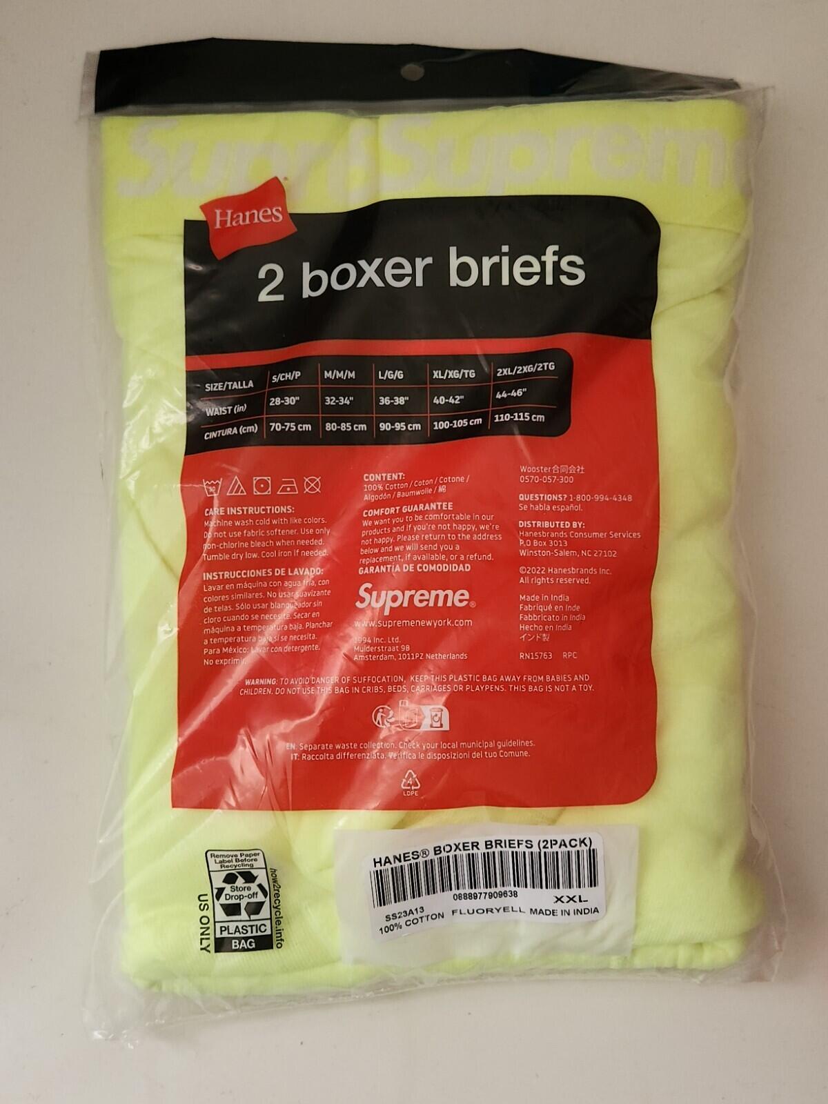 SS23 Supreme Hanes boxer briefs (2pack) XXL 2XL New Underwear Fluorescent Yellow