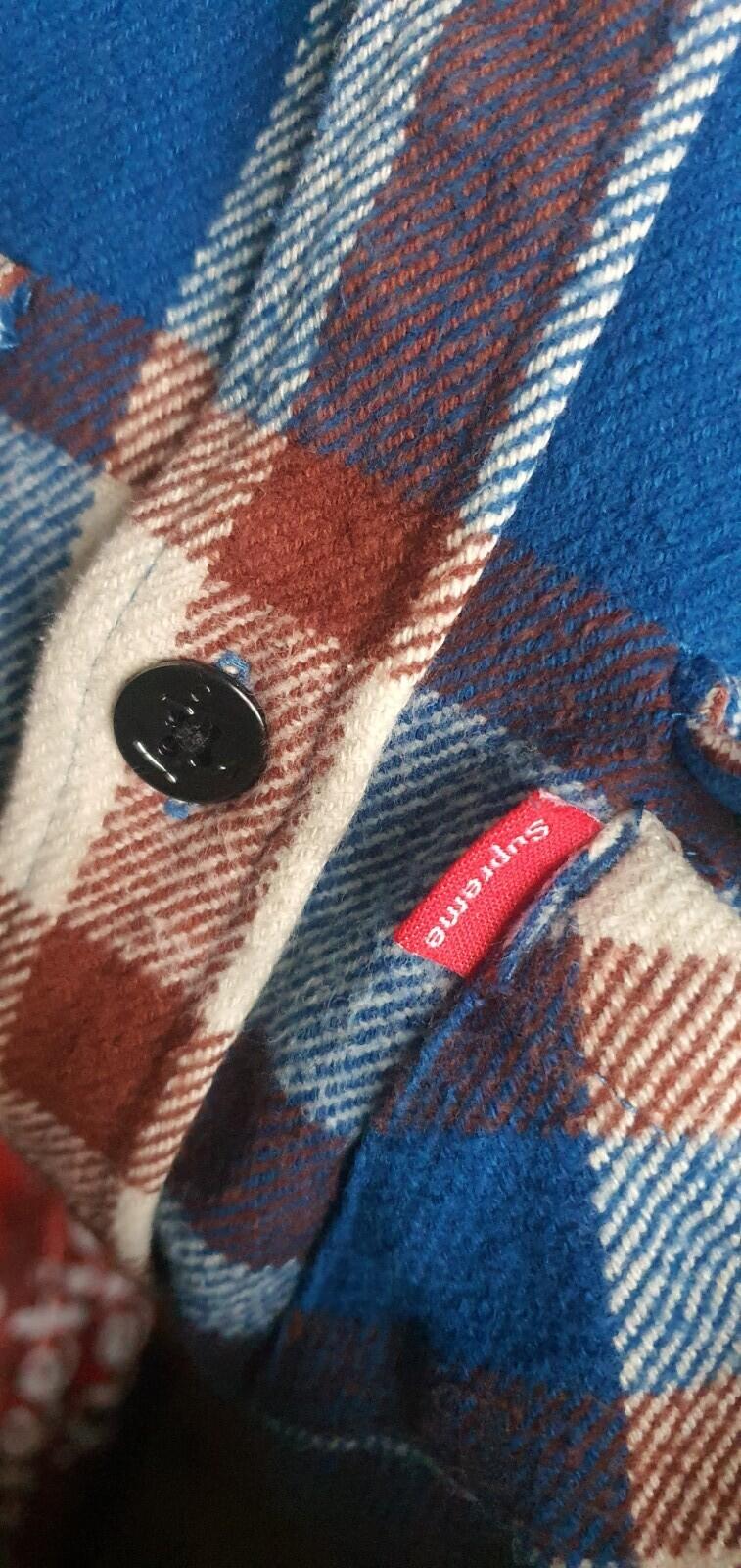 FW14 Supreme Heavyweight Plaid Flannel shirt Blue green Size M Medium thick Rare