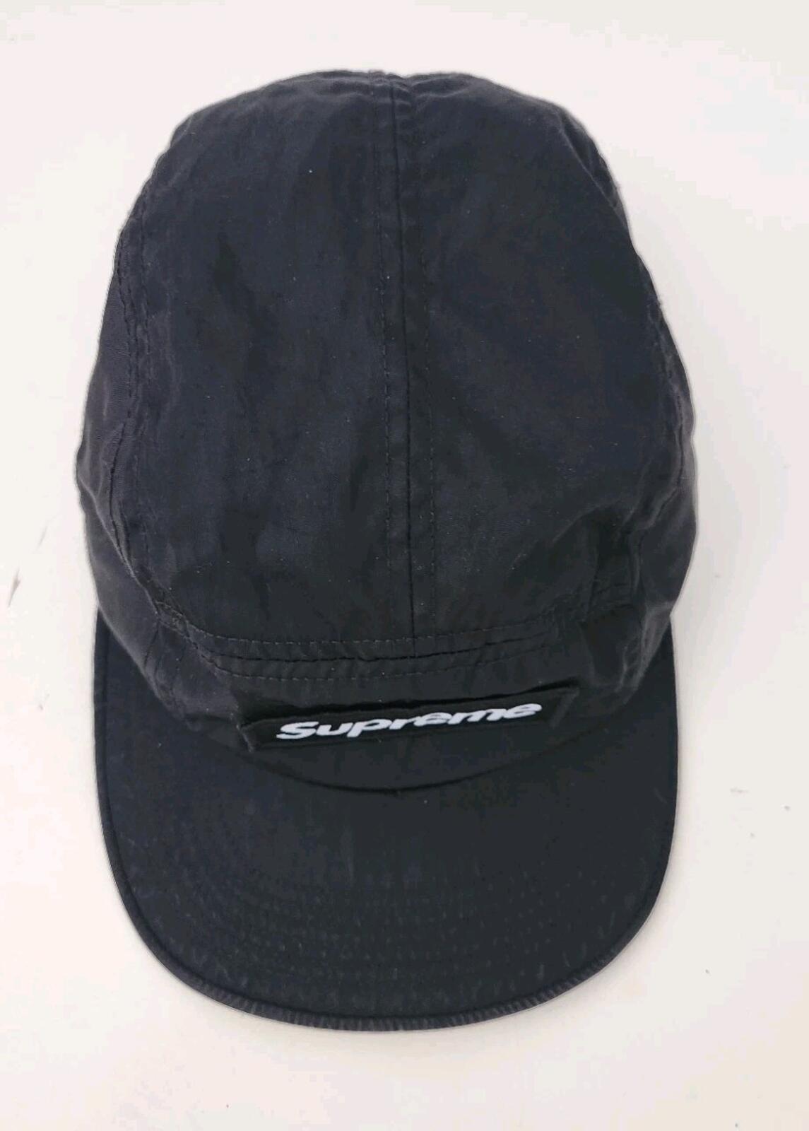 FW17 Supreme Washed Nylon Camp Cap Hat Black Box Logo Military