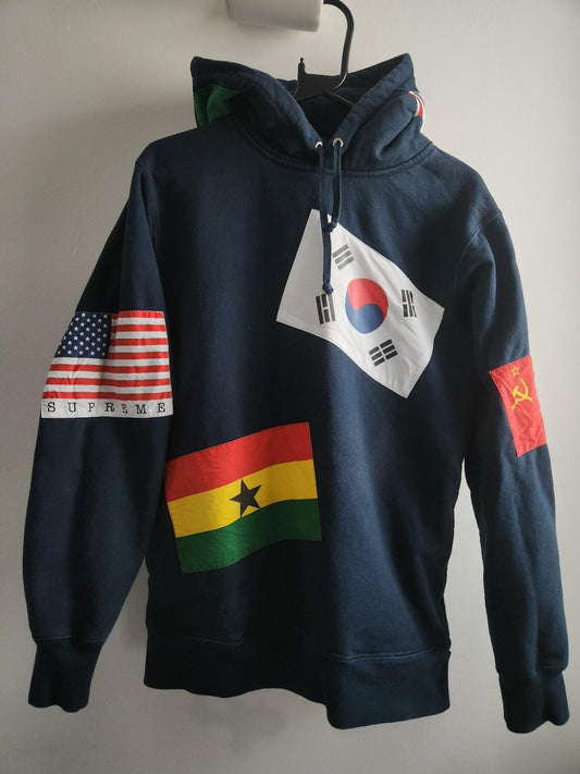 FW13 Supreme Flags Pullover sudadera con capucha azul marino talla M mediana sudadera vintage