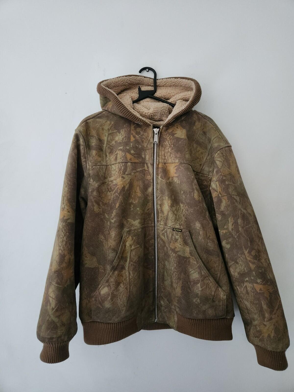 FW17 Supreme hooded suede work jacket $588 Tree Camo L