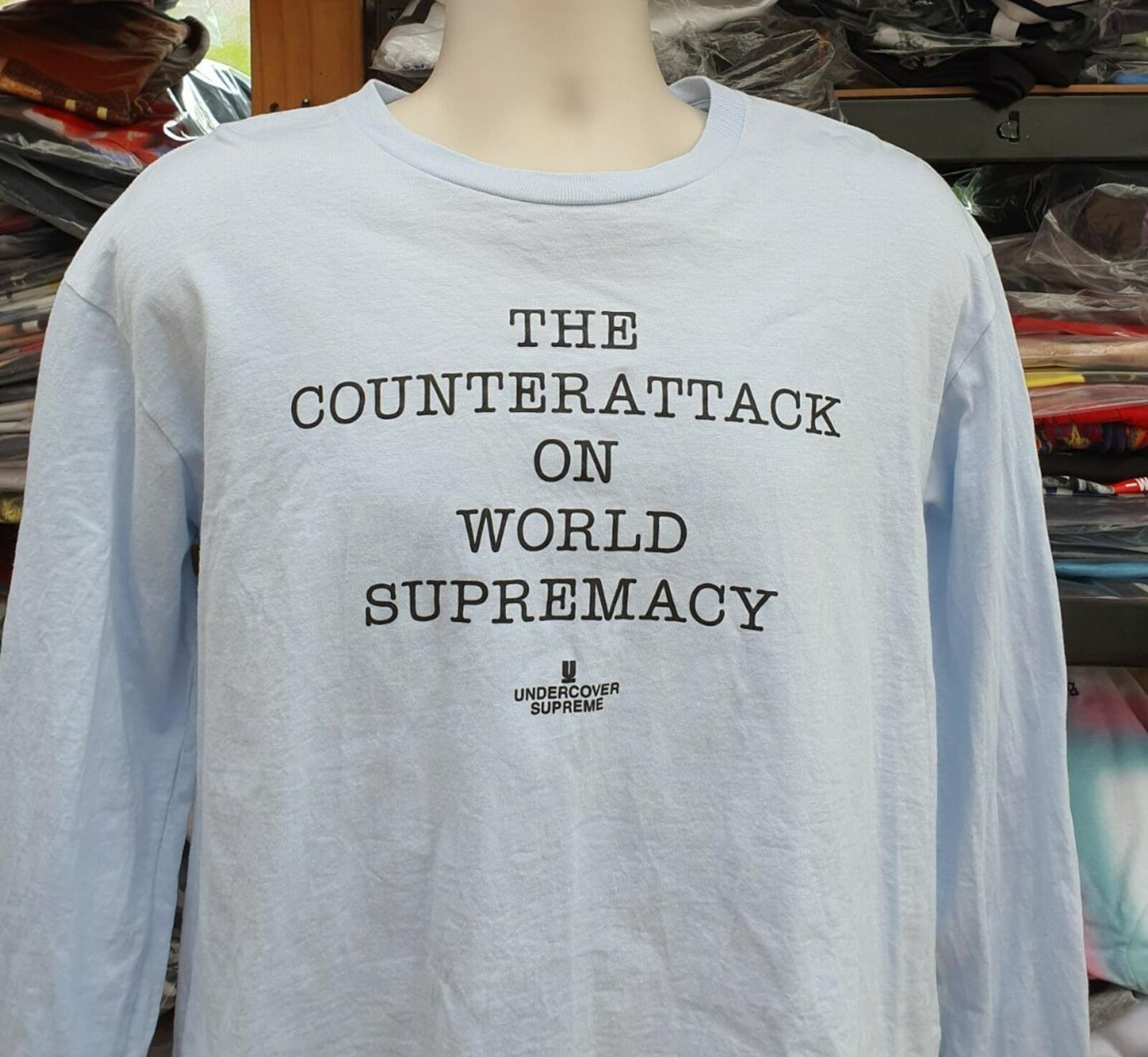 SS18 Supreme x Undercover x Public Enemy Counterattack Langarmshirt Hellblau Größe M