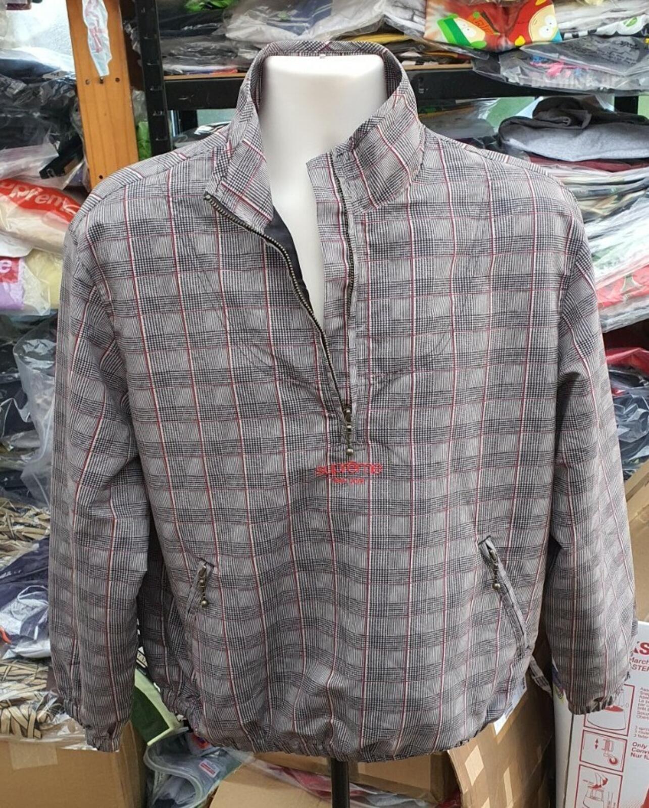 SS20 Supreme Track Half Zip Pullover Jacket Tan Plaid size M