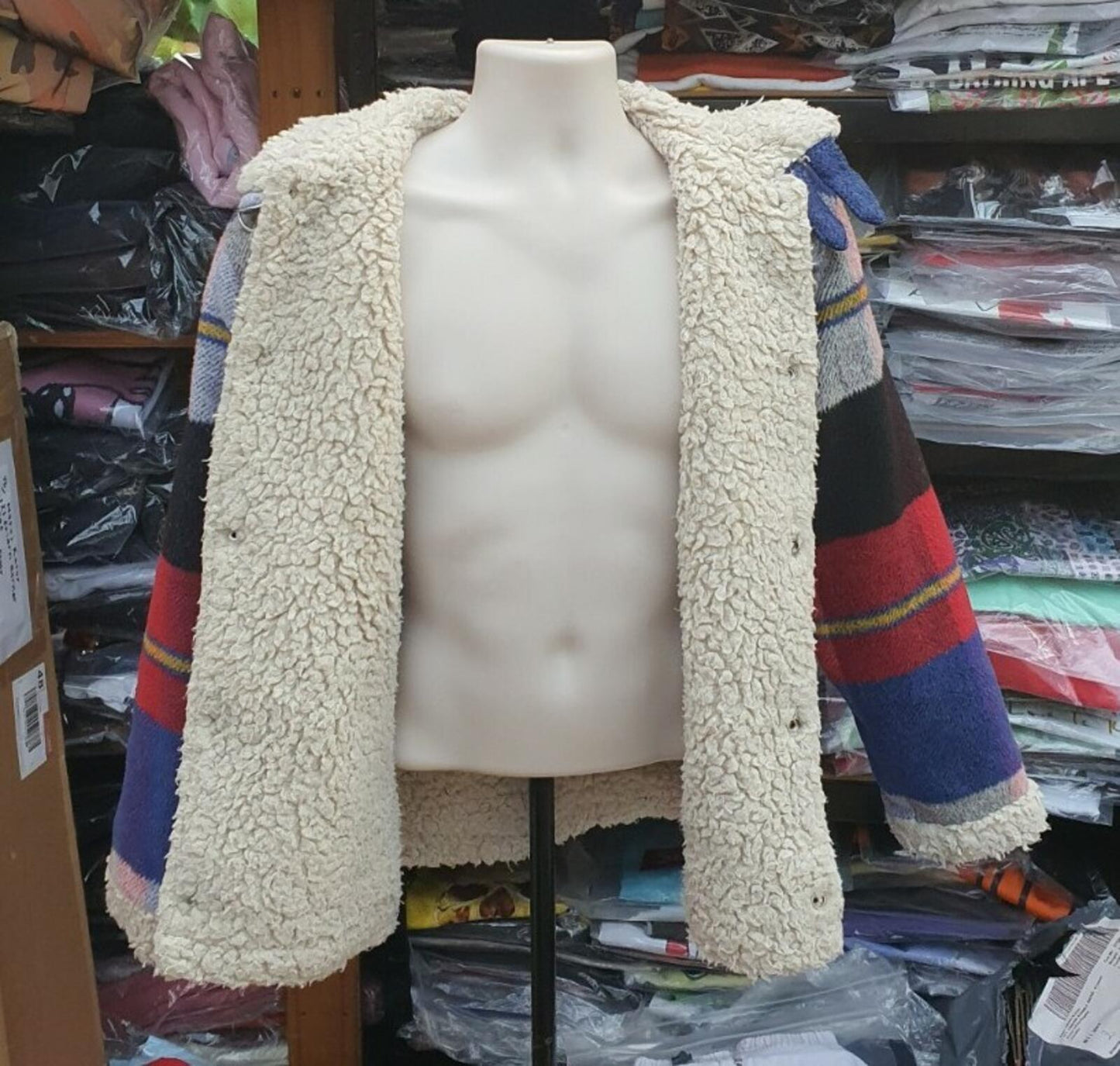 FW17 Supreme Plaid Shearling Bomber Jacket Coat Size S