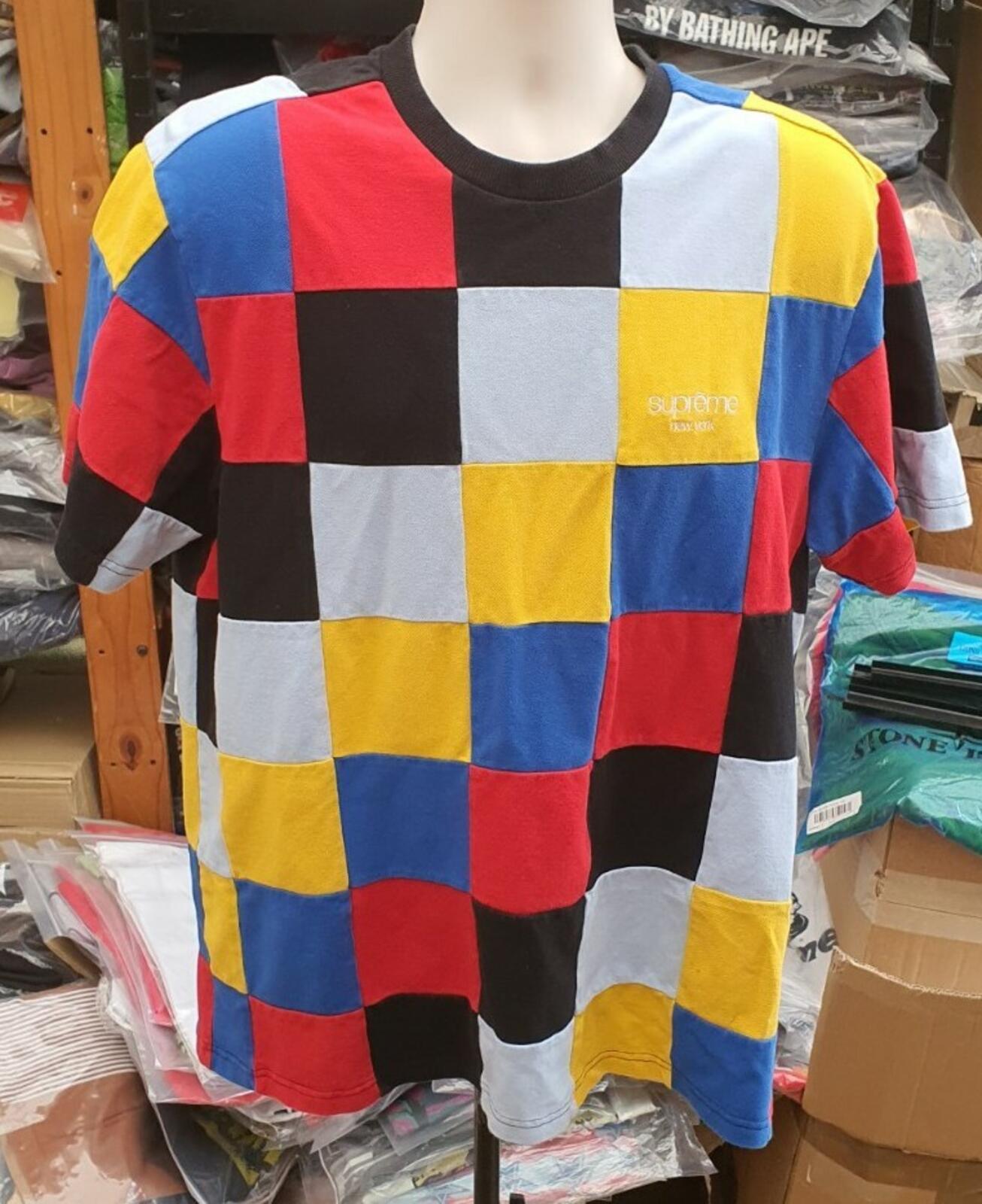 FW18 Supreme Patchwork Pique Tee Red/Yellow/Blue Size M