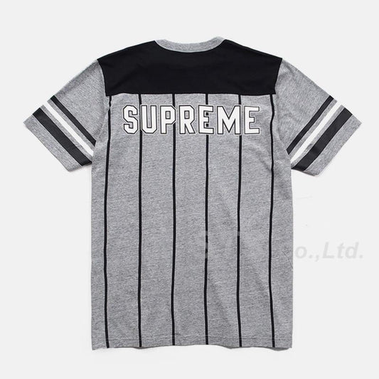 SS17 Supreme Pinstripe S/S Football Top Grey Tee Größe L