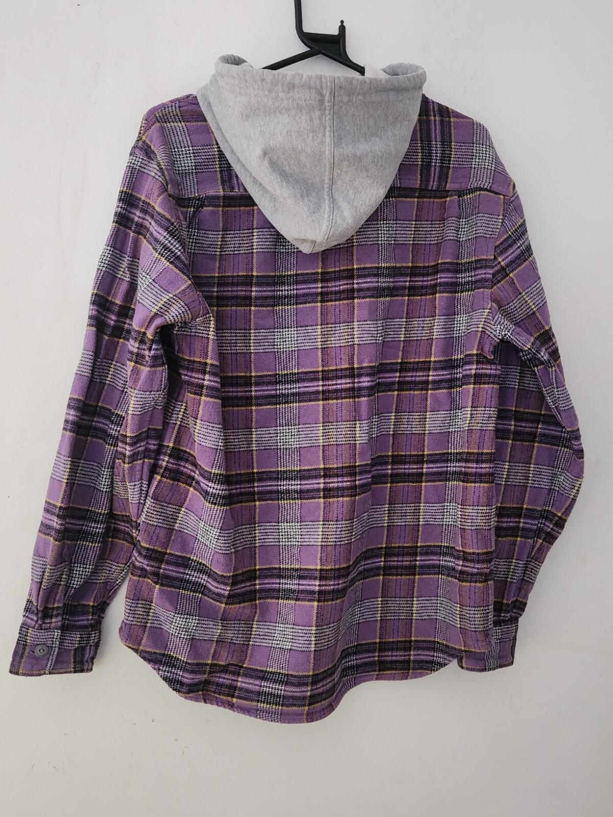 SS18 Supreme Hooded Plaid Flannel Shirt size M medium purple grey