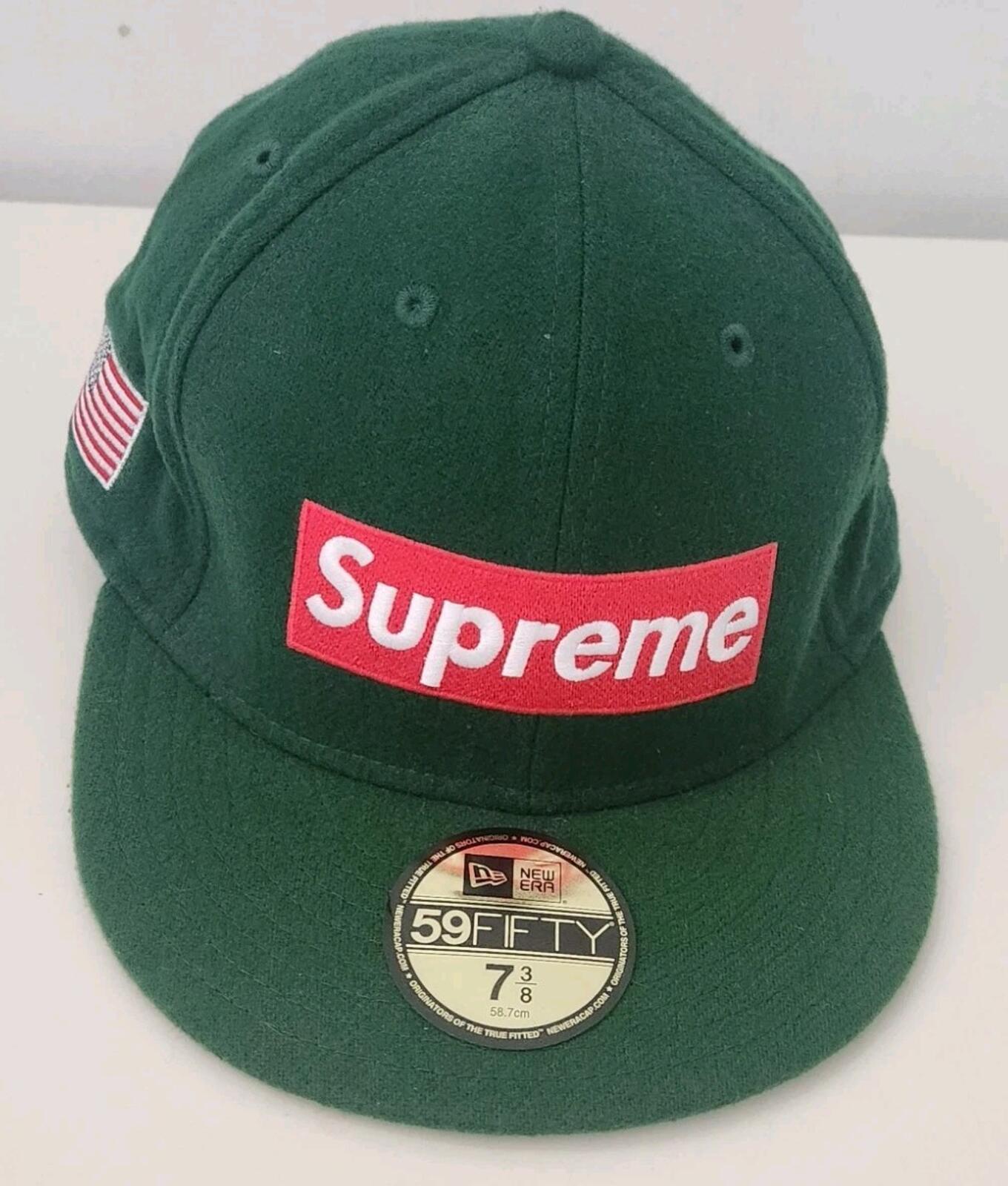 FW10 Supreme Woolrich Box Logo New Era green hat wool cap 7 3/8 Vintage 2010