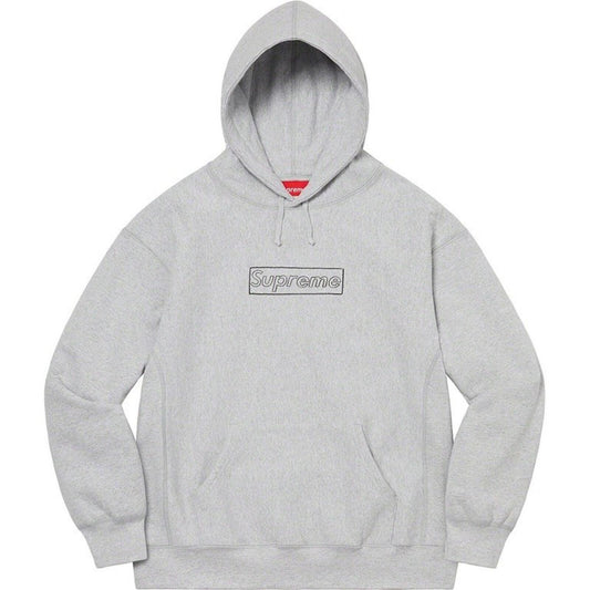 SS21 Supreme Kaws Chalk Logo Hooded Sweatshirt Heather Grey Size L