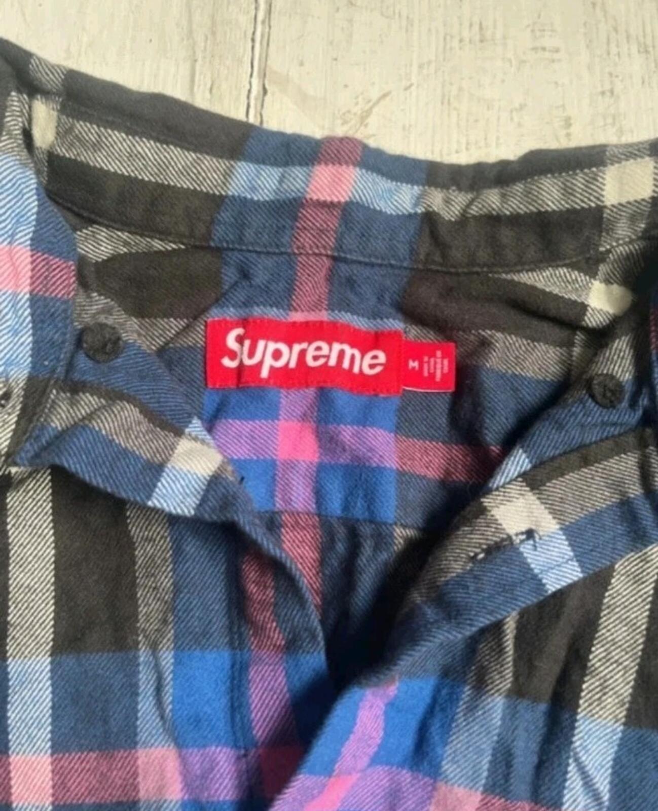 FW23 Supreme Plaid Flannel Shirt Blue Size M