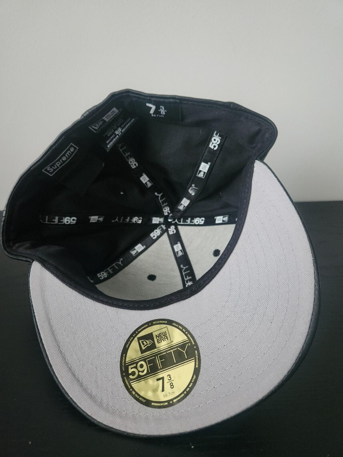 FW15 Supreme Leather Box Logo New Era Hat Black Cap size 7 3/8 Vintage 2015