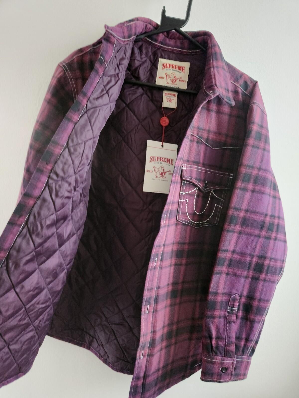 FW25 Supreme x True Religion Quilted Lined Plaid Flannel Shirt Purple Size M