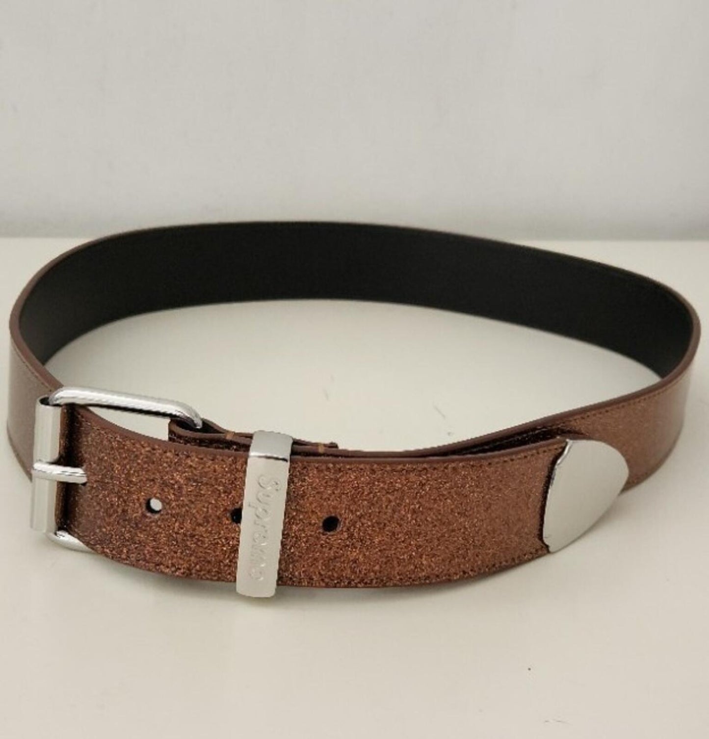 FW22 Supreme Glitter Vinyl Ranger Belt Size M Medium Brown Leather New Accessory
