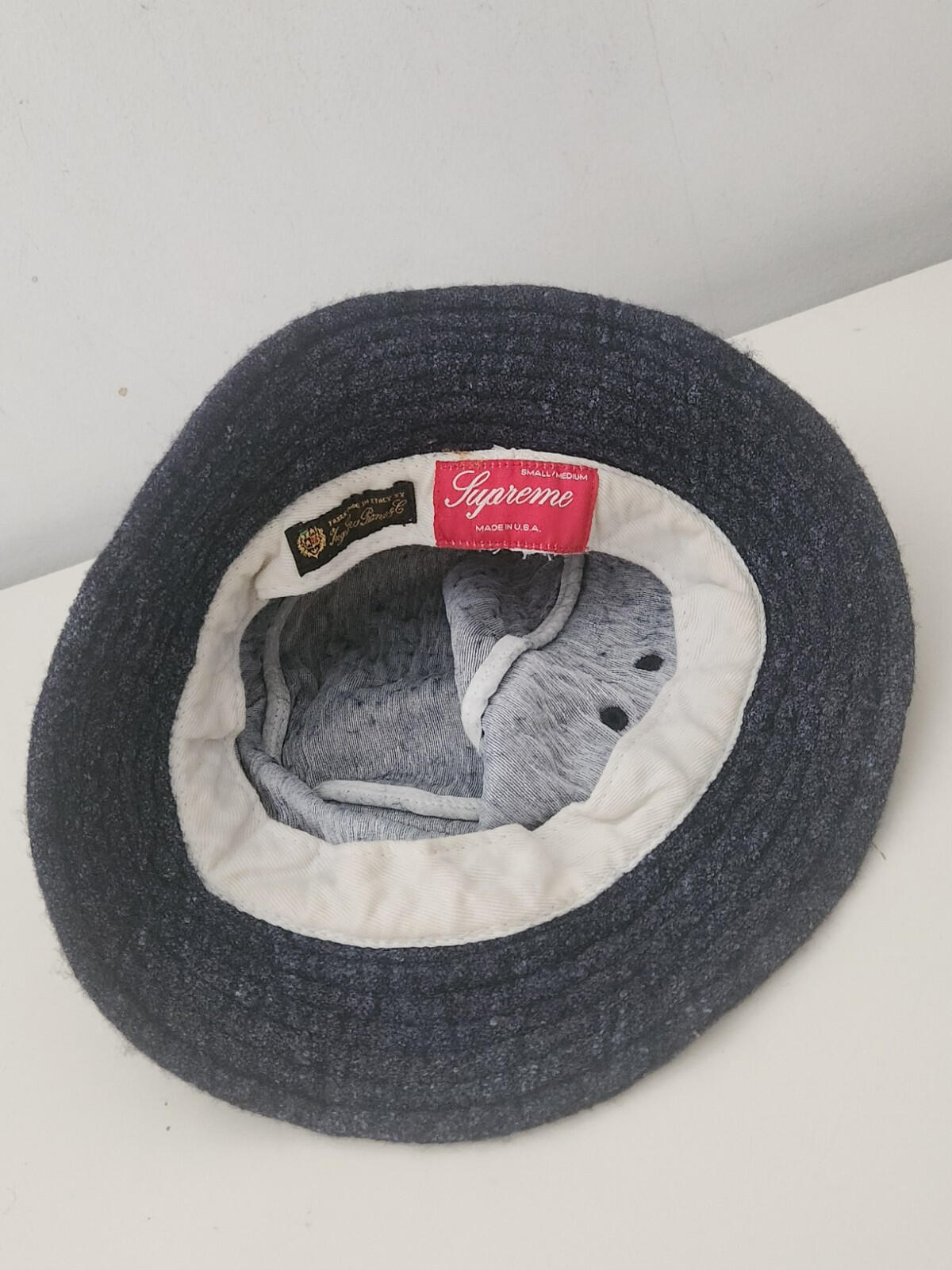 SS14 Supreme Loro Piana French Terry crusher Navy bucket hat Blue Vintage 2014