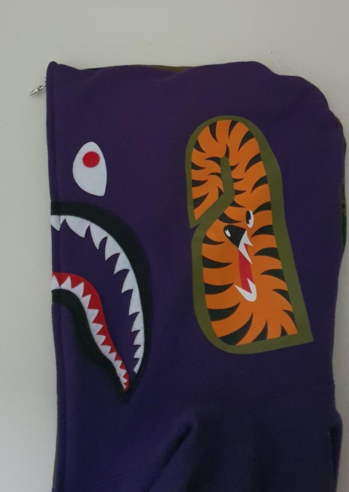 A BATHING APE Shark Full Zip Hooded Sweatshirt Purple Size S BAPE