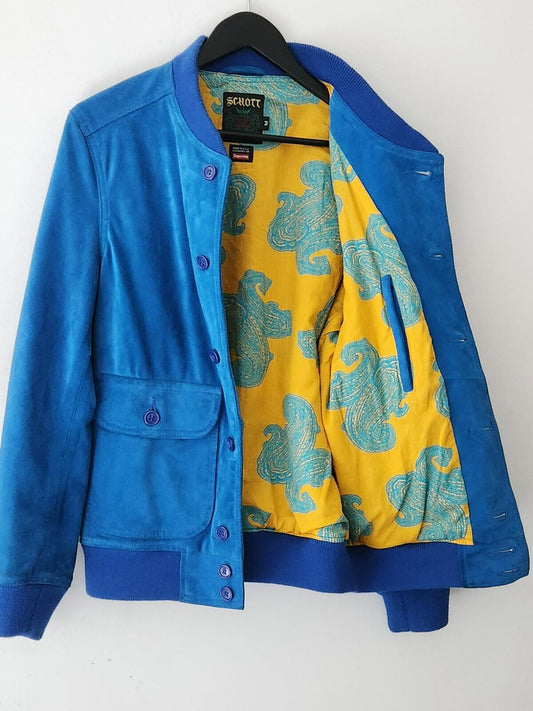 SS14 Supreme Schott NYC Suede Bomber Jacket M Medium Blue Leather 2014 Vintage