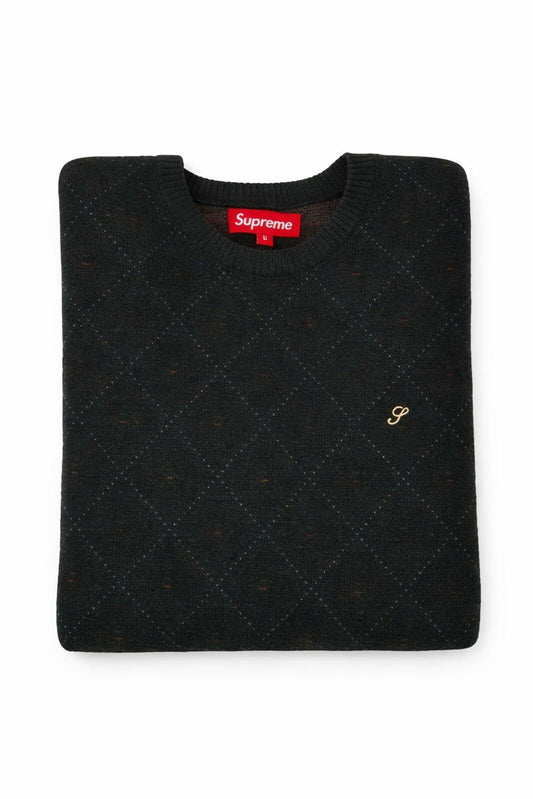 FW11 Supreme Argyle Merinowollpullover Schwarz Größe M