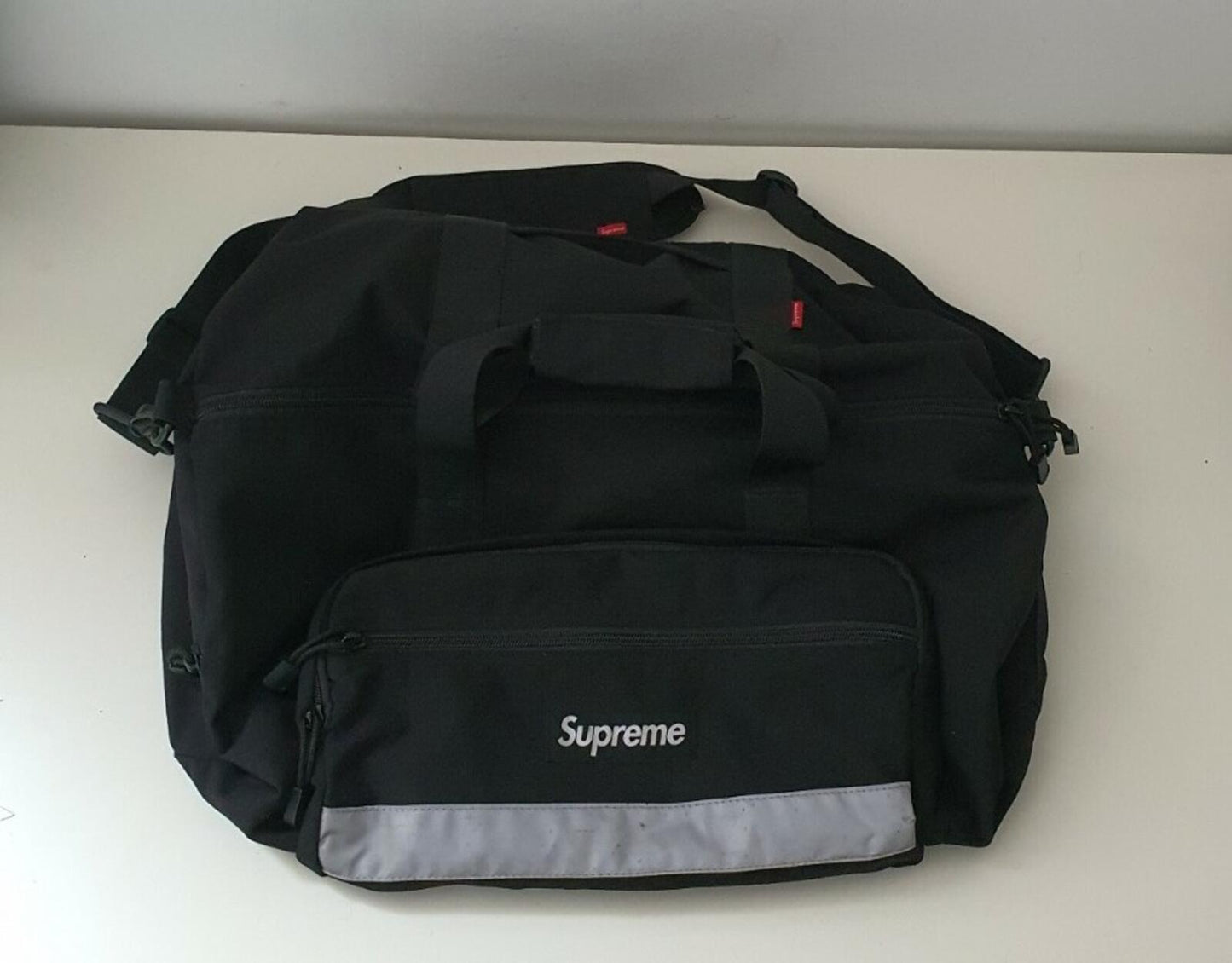 FW14 Supreme Hi Vis black duffle bag box logo Cordura messenger reflective Rare