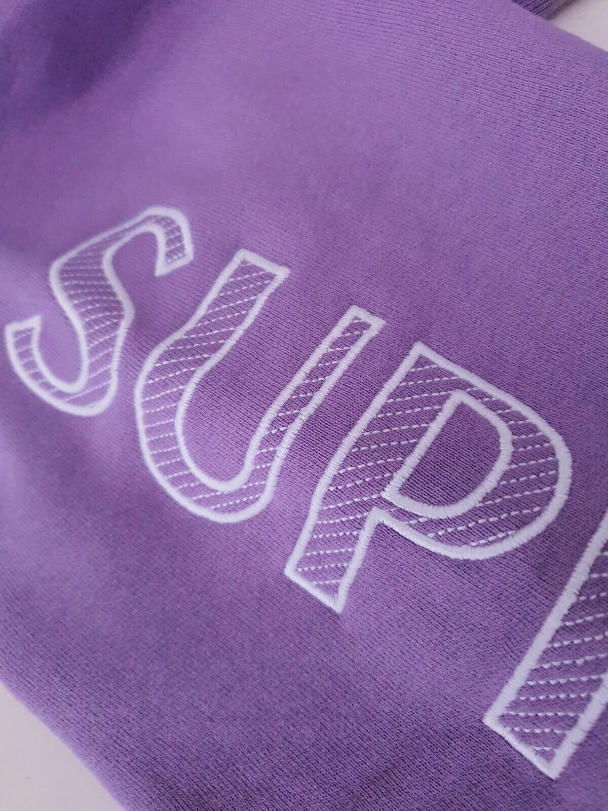 SS18 Supreme Sleeve Embroidery Hooded Sweatshirt Violet Size L