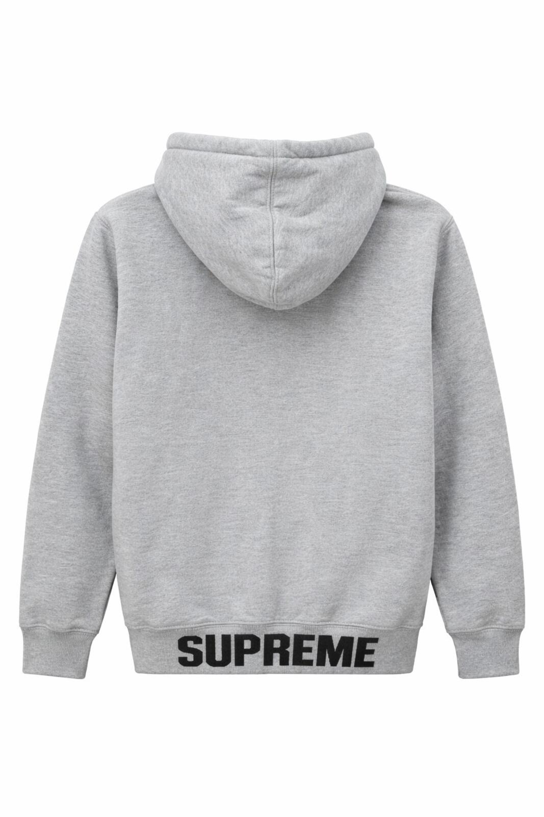FW16 Supreme Rib Logo Zip Up Up Hooded Sweatshirt Heather Grey Size M