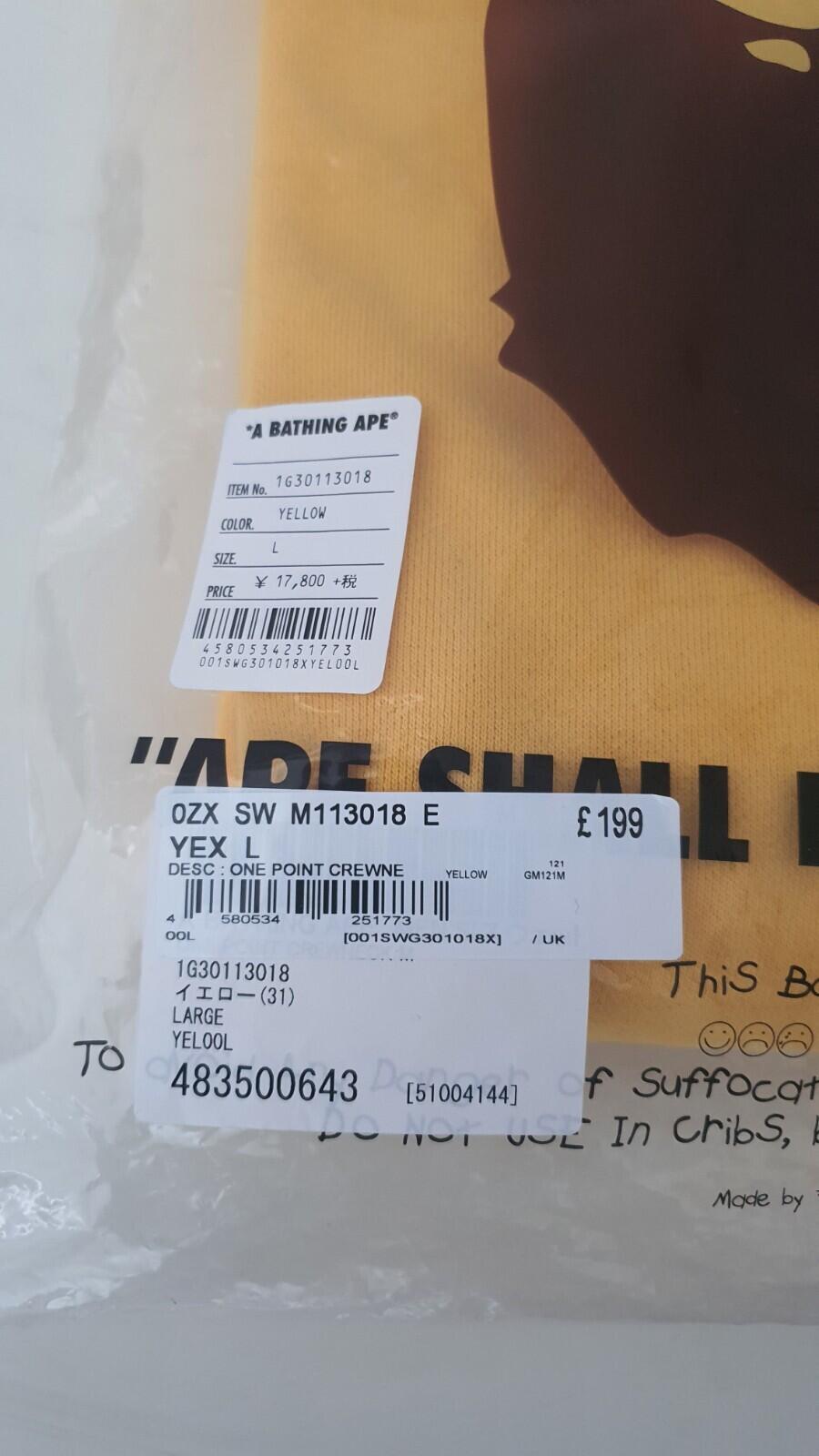 A BATHING APE Bape head one point Crewneck RRP £199 yellow