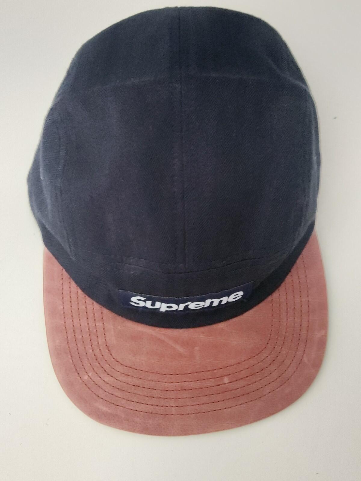 SS12 Supreme Herringbone Leather Camp Cap Navy Hut Vintage Sehr Selten 2012