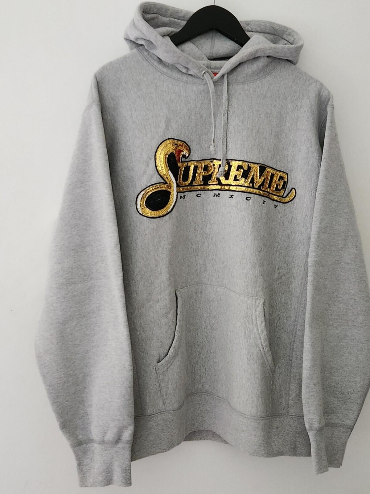 Sudadera con capucha FW19 Supreme Sequin Viper talla L, color gris jaspeado