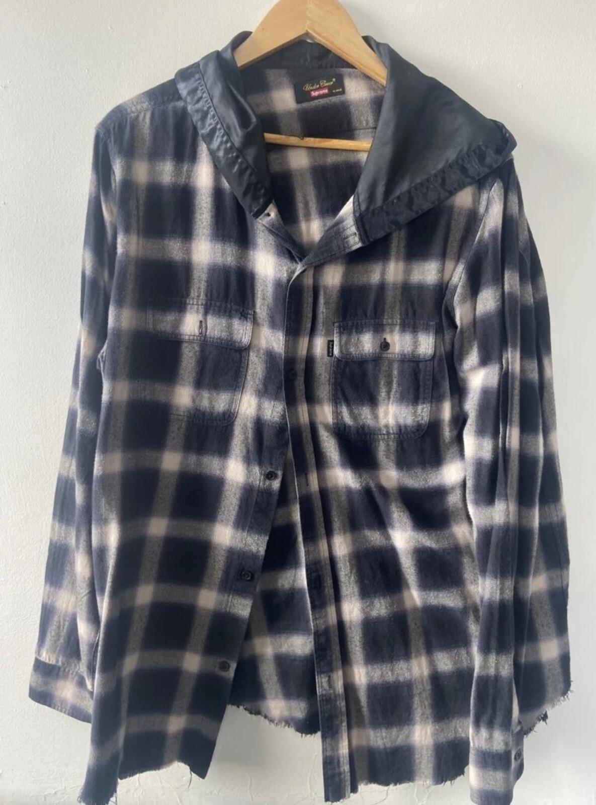 SS15 Supreme x Undercover Satin Hooded Flannel Shirt Black Size XL