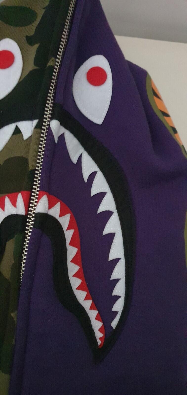 A BATHING APE Shark Full Zip Hooded Sweatshirt Purple Size S BAPE