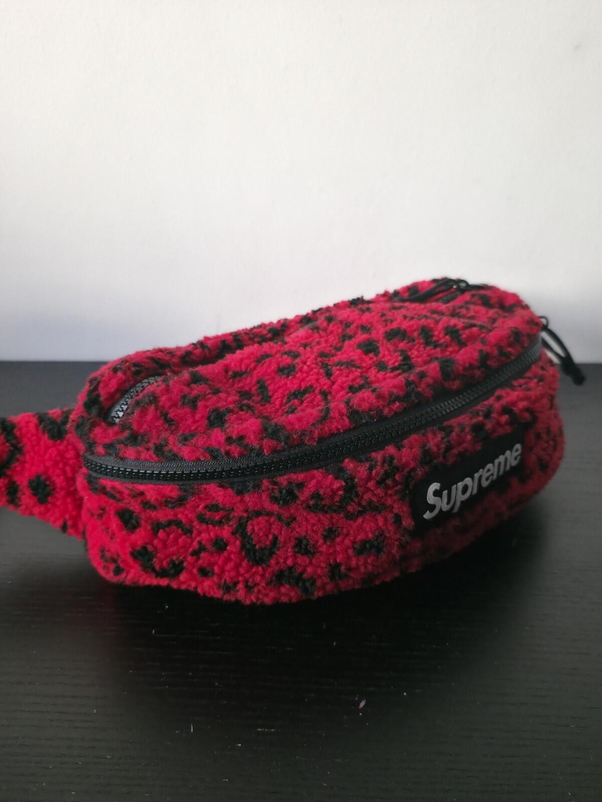 FW17 Supreme Leopard Fleece Waist Bag Red