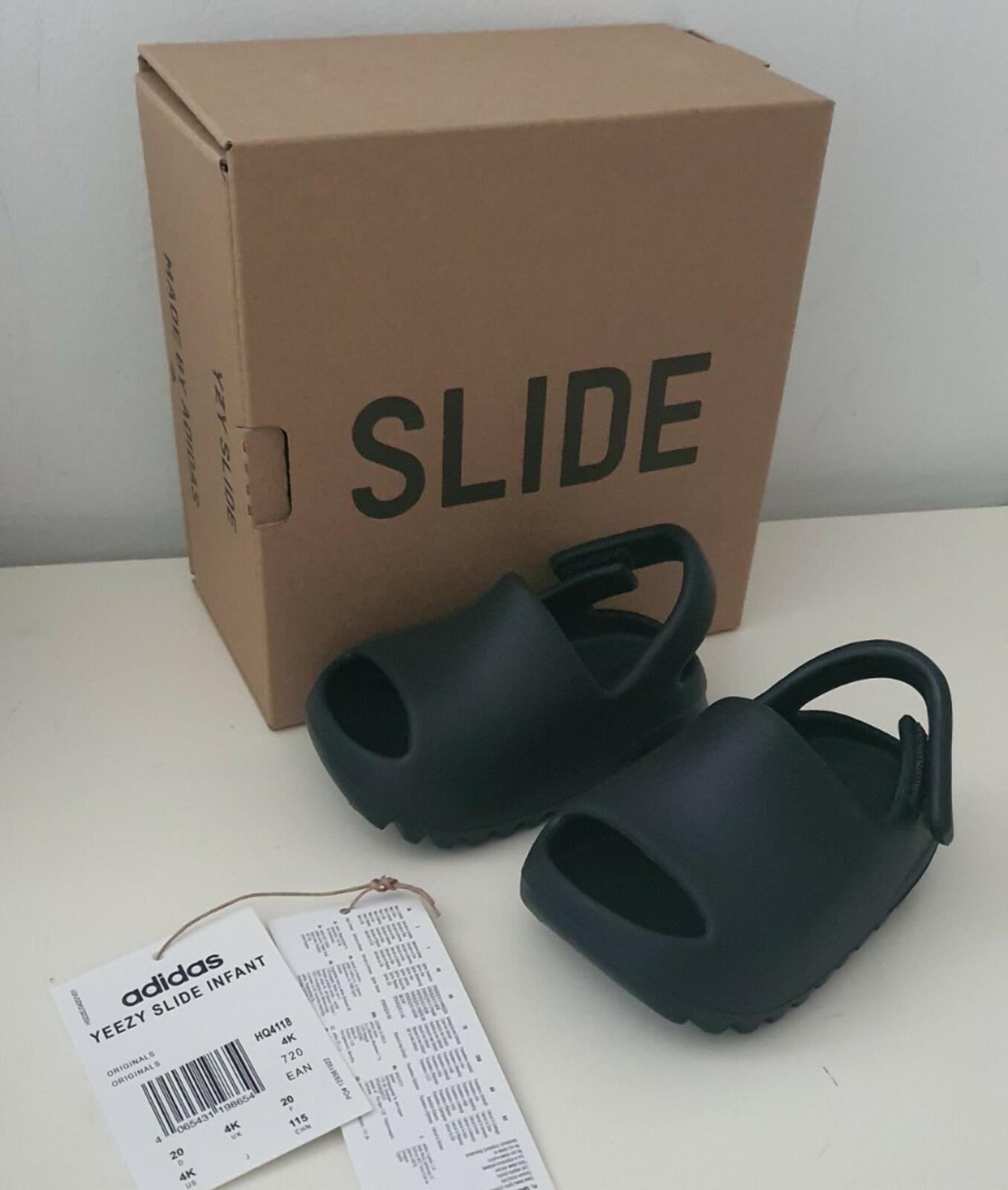 ADIDAS YEEZY New INFANTS ONYX SLIDE 4K UK 4K Black grey slides Baby