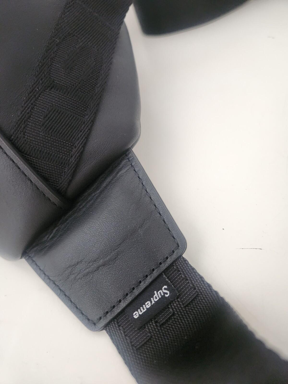 FW23 Supreme leather waist bag shoulder cowhide jacquard logo belt bum black