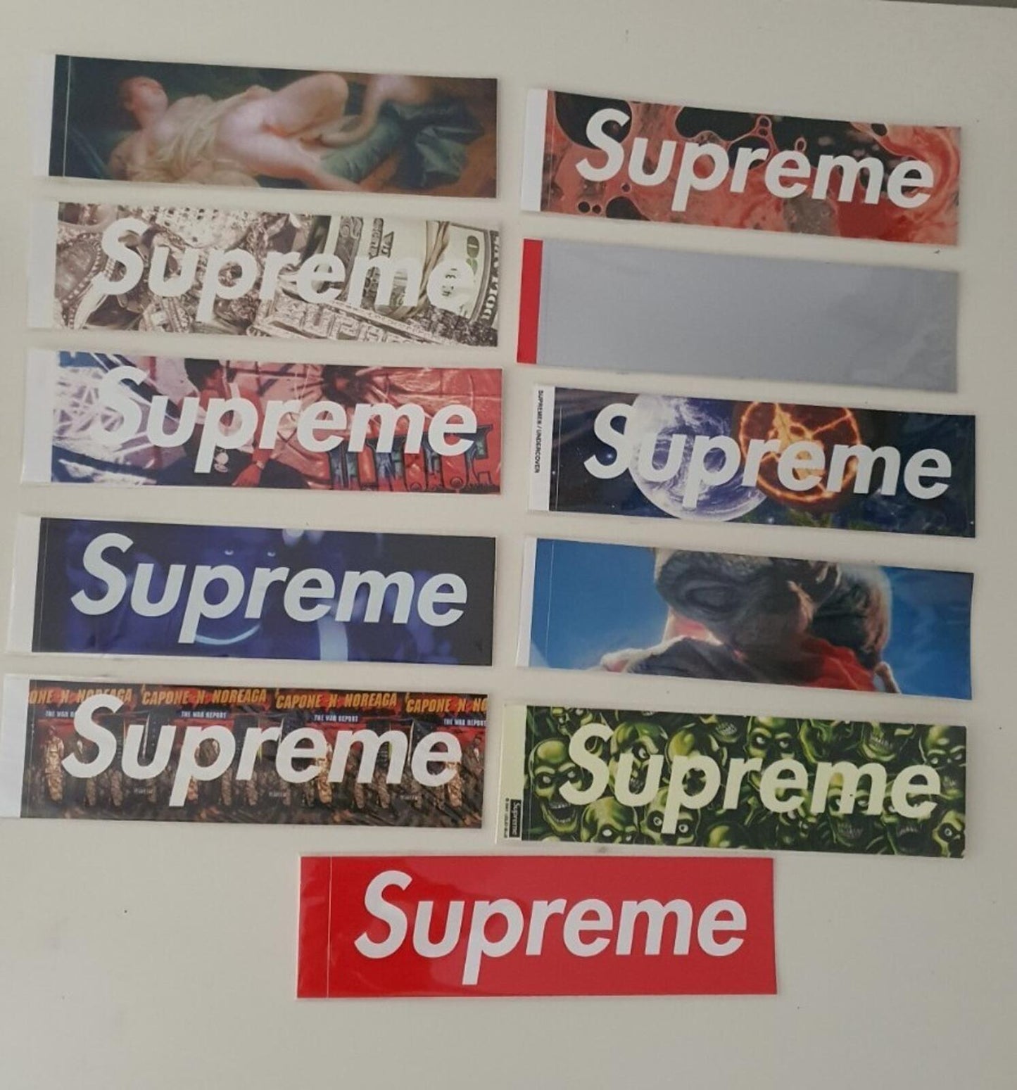 10 + 1 Supreme Box Logo stickers Rare small collection Skull Akira E.T + sleeves