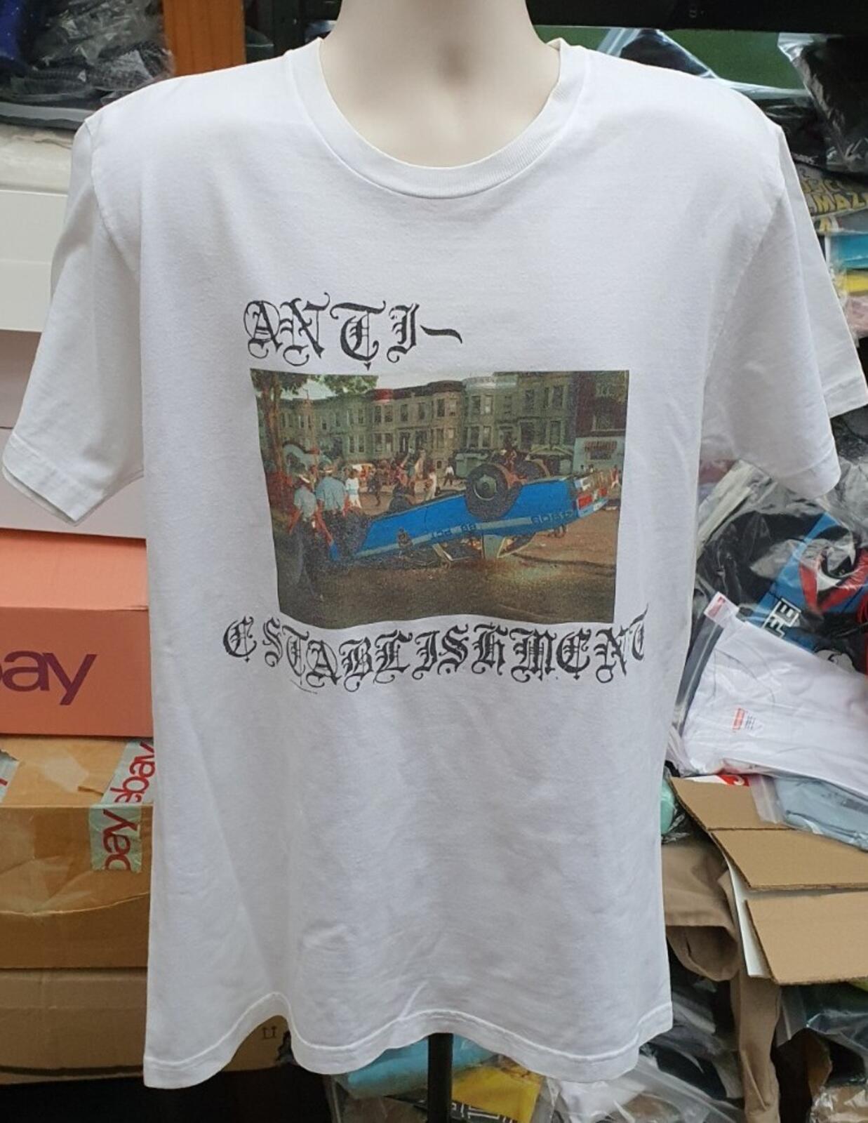 FW13 Supreme Anti Establishment white Tee size large T-Shirt vintage 2013 Rare