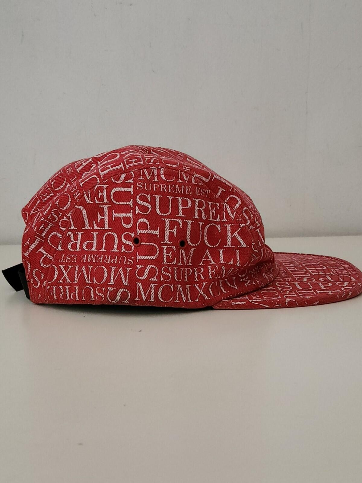 FW15 Supreme F UCK EM' ALL denim camp cap Red hat box logo