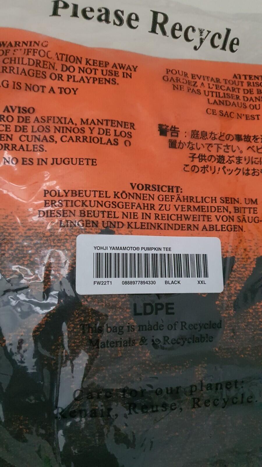 FW22 Supreme x Yohji Yamamoto Pumpkin T-Shirt schwarz XXL 2XL Neu / ungeöffnet