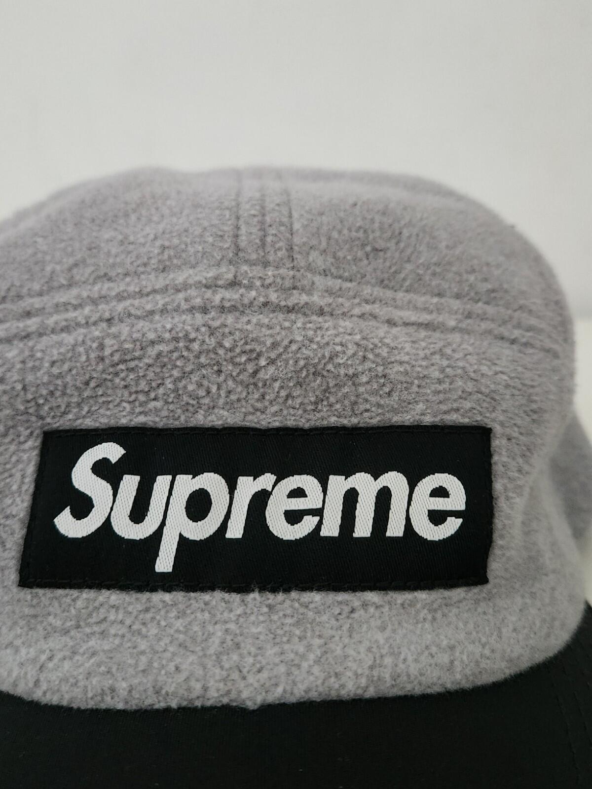 FW15 Supreme Polartec Fleece Fitted Camp Cap Grey Black Hat Size S/M Vintage