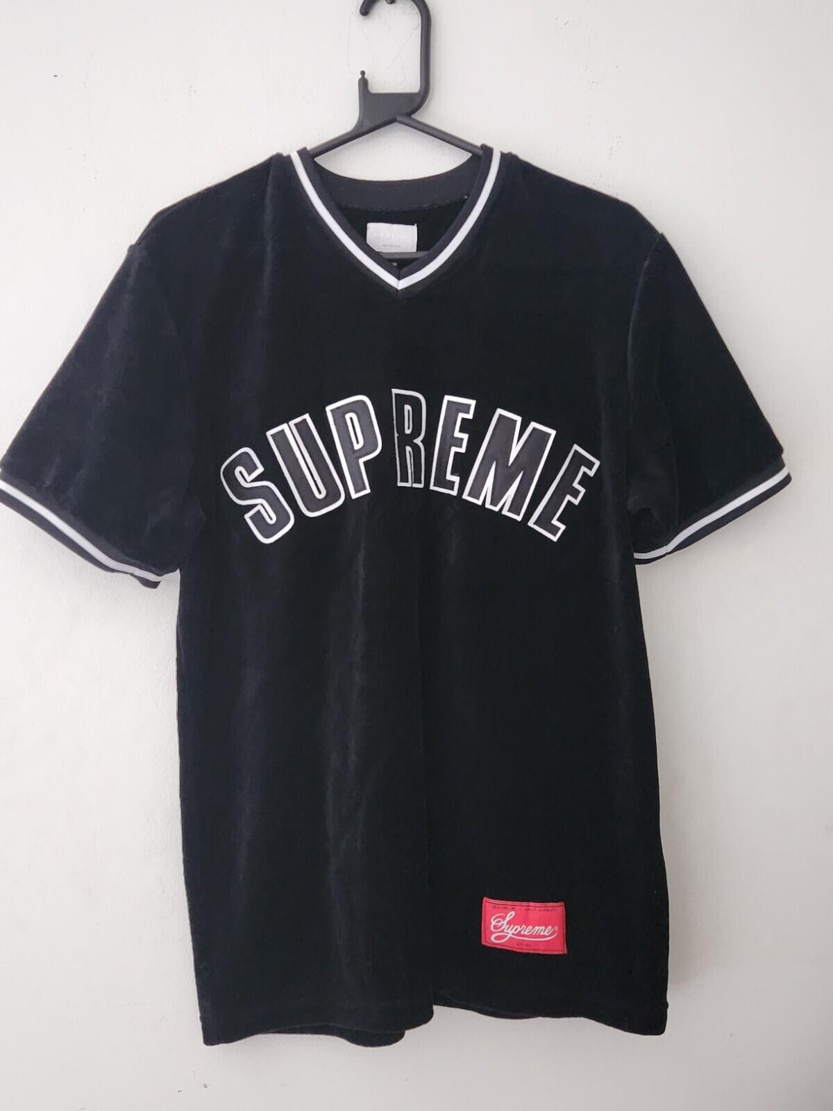 FW16 Supreme Velour Baseball Top size M Medium Black Jersey Tee T-shirt