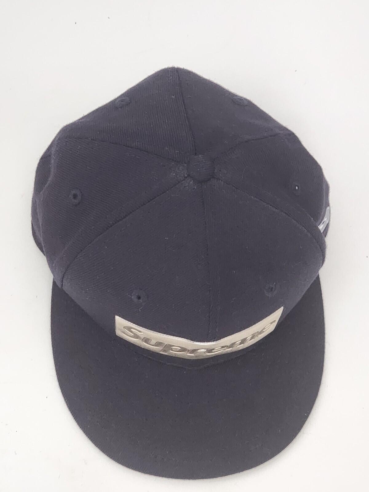 SS16 Supreme Box Logo New Era Marine Mütze Silber Metallic Logo 7 1/4 Seltene Wollmütze